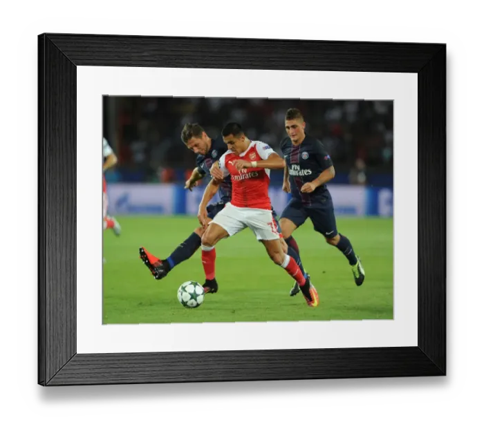 Framed Print : Champions League Showdown: Sanchez vs. Krychowiak Clash - Paris Saint-Germain vs. Arsenal
