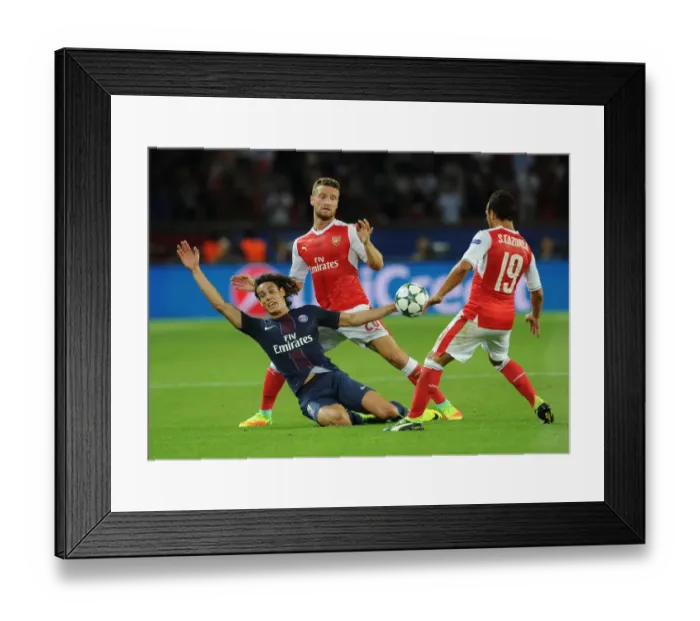 Framed Print : Mustafi vs Cavani: A Champions League Showdown - Arsenal vs Paris Saint-Germain, 2016