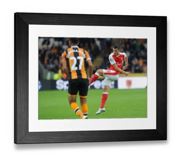 Framed Print : Granit Xhaka Scores Arsenal's Game-Winning Goal vs Hull City, Premier League 2016-17