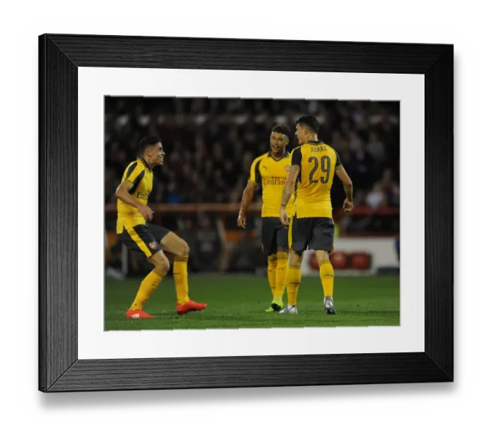 Framed Print : Granit Xhaka celebrates scoring a goal for Arsenal. Nottingham Forest 0: 4 Arsenal