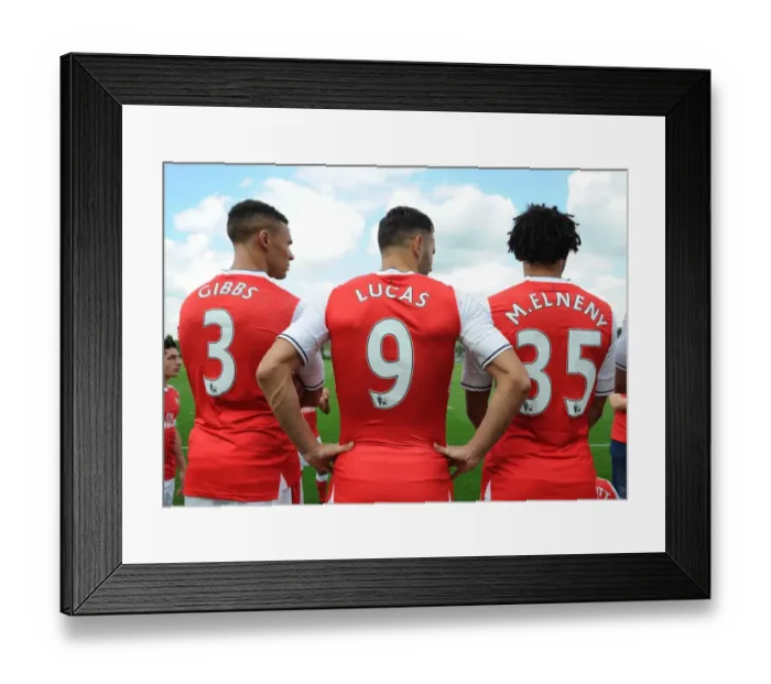 Framed Print : Arsenal FC 2016-17 First Team: Kieran Gibbs, Lucas Perez, Mohamed Elneny