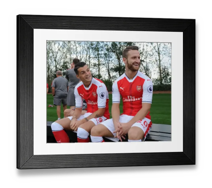 Framed Print : Arsenal 1st Team: Xhaka and Mustafi, 2016-17 Squad Photocall