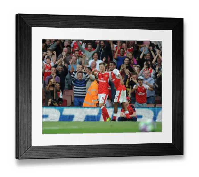 Framed Print : Arsenal Triumph: Ozil and Iwobi's Unforgettable Goal Celebration vs. Chelsea (2016-17) Framed Print : Arsenal Triumph: Ozil and Iwobi's Unforgettable Goal Celebration vs. Chelsea (2016-17)