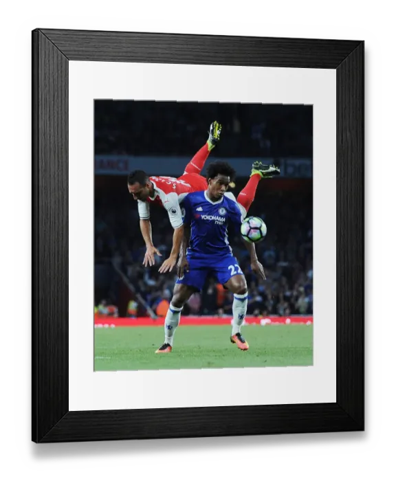 Framed Print : Intense Rivalry: Cazorla Soars Past Willian in Arsenal vs. Chelsea Clash (2016-17)