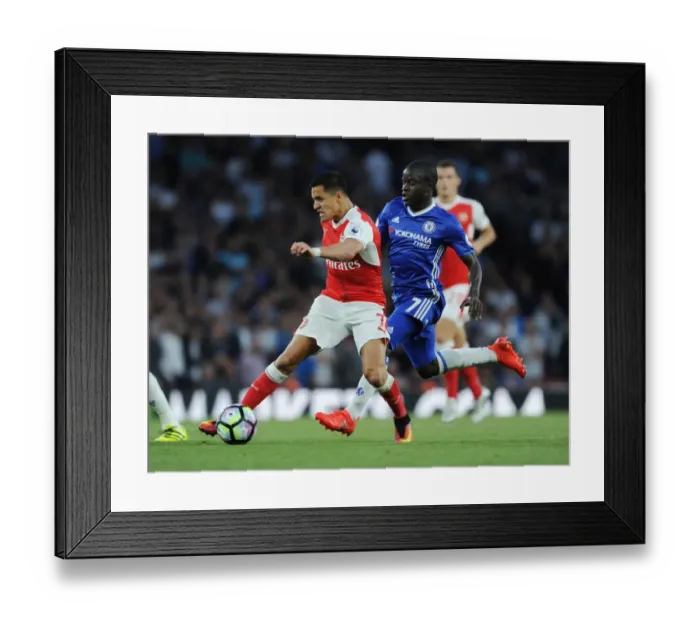 Framed Print : Alexis Sanchez Outsmarts N'Golo Kante: A Pivotal Moment in the 2016-17 Arsenal vs. Chelsea Clash
