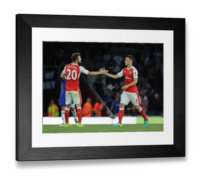 Framed Print : Arsenal's Mustafi and Koscielny in Action: Arsenal vs. Chelsea (2016-17)