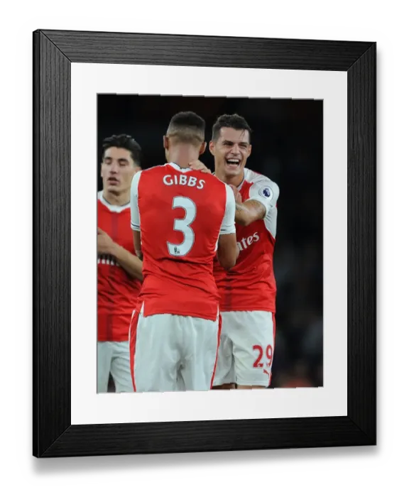 Framed Print : Arsenal's Gibbs and Xhaka: A Post-Match Moment of Relief at Emirates Stadium (Arsenal v Chelsea, 2016-17) Framed Print : Arsenal's Gibbs and Xhaka: A Post-Match Moment of Relief at Emirates Stadium (Arsenal v Chelsea, 2016-17)