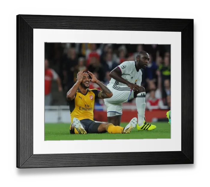 Framed Print : Theo Walcott's Controversial Penalty Appeal vs. Eder Balanta (Arsenal vs. FC Basel, UEFA Champions League 2016-17)