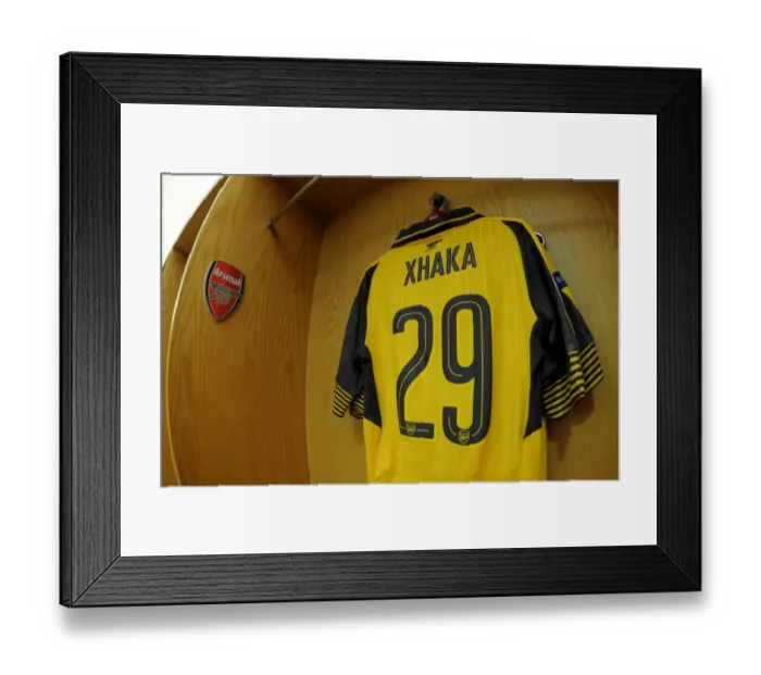 Framed Print : Granit Xhaka's Arsenal Shirt in Arsenal Changing Room Before Arsenal v FC Basel Match (2016-17) Framed Print : Granit Xhaka's Arsenal Shirt in Arsenal Changing Room Before Arsenal v FC Basel Match (2016-17)