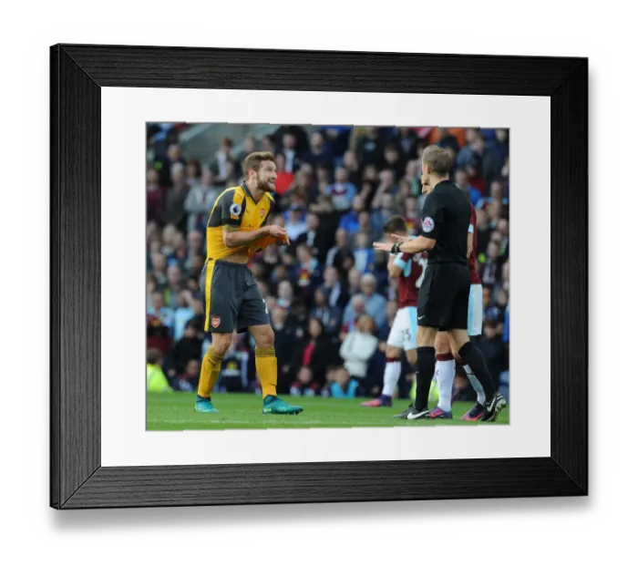 Framed Print : Mustafi's Controversial Altercation with Referee Craig Pawson during Burnley vs Arsenal (2016-17) Framed Print : Mustafi's Controversial Altercation with Referee Craig Pawson during Burnley vs Arsenal (2016-17)