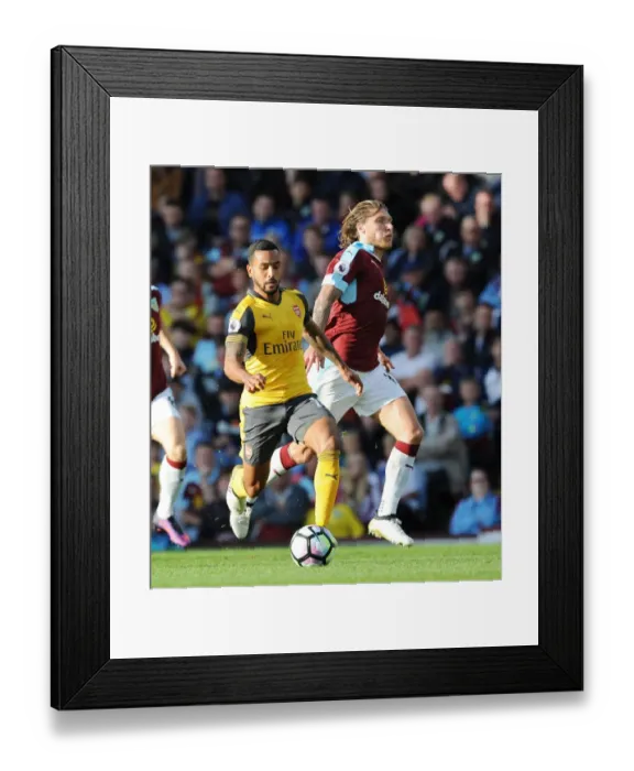 Framed Print : Theo Walcott Outmaneuvers Jeff Hendrick: Burnley vs. Arsenal, Premier League 2016-17