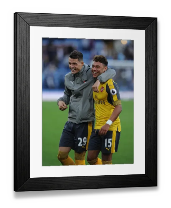 Framed Print : Arsenal Duo Alex Oxlade-Chamberlain and Granit Xhaka Share a Moment after Burnley Victory, 2016-17 Premier League Framed Print : Arsenal Duo Alex Oxlade-Chamberlain and Granit Xhaka Share a Moment after Burnley Victory, 2016-17 Premier League