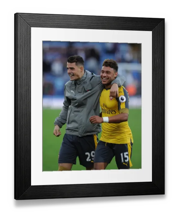 Framed Print : Arsenal's Xhaka and Oxlade-Chamberlain Celebrate Burnley Victory