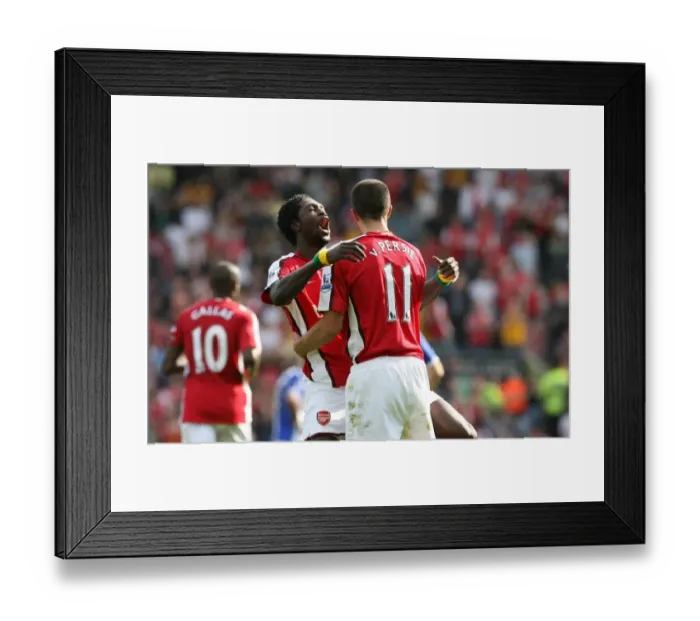 Framed Print : Adebayor and van Persie: Double Trouble - Arsenal's Unstoppable Duo Celebrates Goals Against Blackburn (4-0)