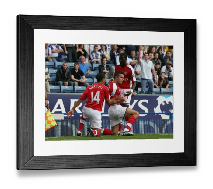 Framed Print : Robin van Persie's First Arsenal Goal: A Historic Moment with Theo Walcott and Emmanuel Eboue (4-0 vs. Blackburn Rovers, 2008)