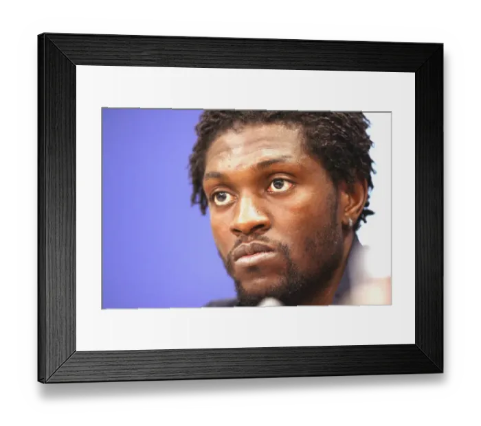 Framed Print : Emmanuel Adebayor's Pre-Match Press Conference Ahead of Arsenal's UEFA Champions League Clash with Dynamo Kiev, Valeri Lobanovski Stadium, Kiev, 16th September 2008