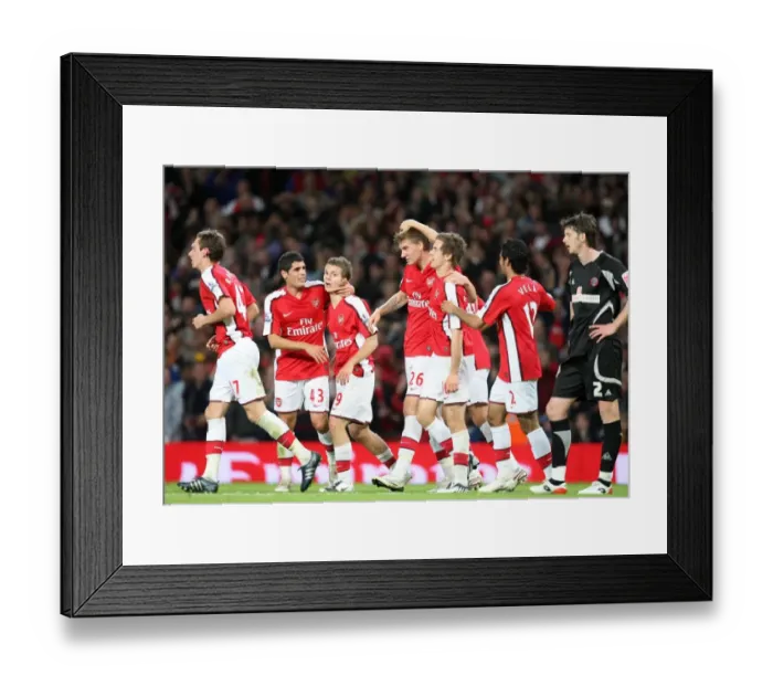 Framed Print : Arsenal's Nicklas Bendtner and Aaron Ramsey Celebrate 6-0 Carling Cup Victory over Sheffield United