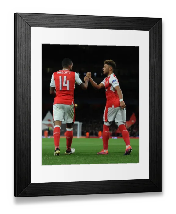 Framed Print : Arsenal's Oxlade-Chamberlain and Walcott Celebrate Goals Against Ludogorets in 2016-17 Champions League