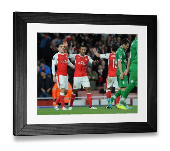 Framed Print : Arsenal's Theo Walcott and Hector Bellerin Celebrate Goals Against Ludogorets Razgrad in 2016-17 UEFA Champions League
