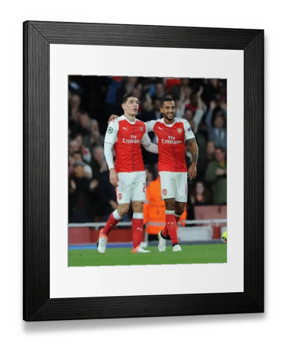 Framed Print : Arsenal's Theo Walcott and Hector Bellerin Celebrate Goals in 2016-17 UEFA Champions League Framed Print : Arsenal's Theo Walcott and Hector Bellerin Celebrate Goals in 2016-17 UEFA Champions League