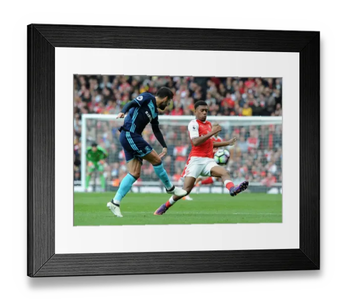 Framed Print : Arsenal's Alex Iwobi Closes Down Middlesbrough's Antonio Barragan in Premier League Showdown