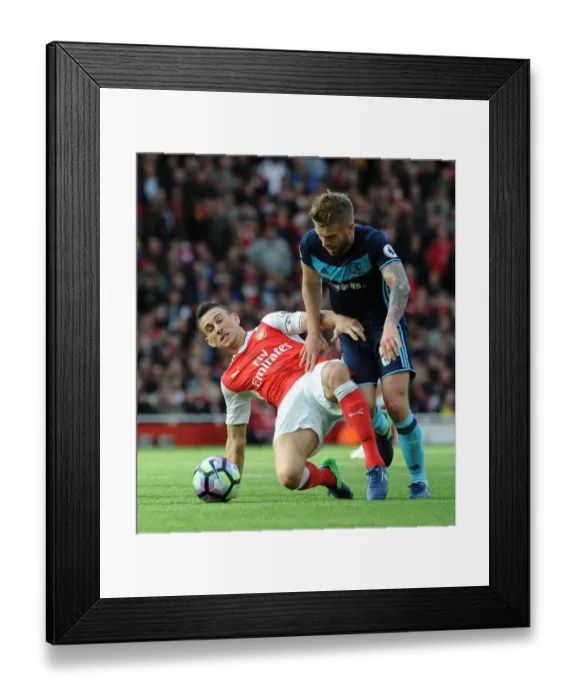 Framed Print : Arsenal's Koscielny Faces Off Against Middlesbrough's Clayton