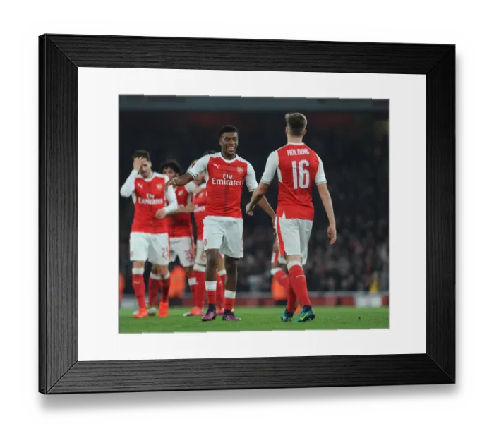Framed Print : Arsenal's Iwobi and Holding Celebrate Goal in EFL Cup Win over Reading Framed Print : Arsenal's Iwobi and Holding Celebrate Goal in EFL Cup Win over Reading
