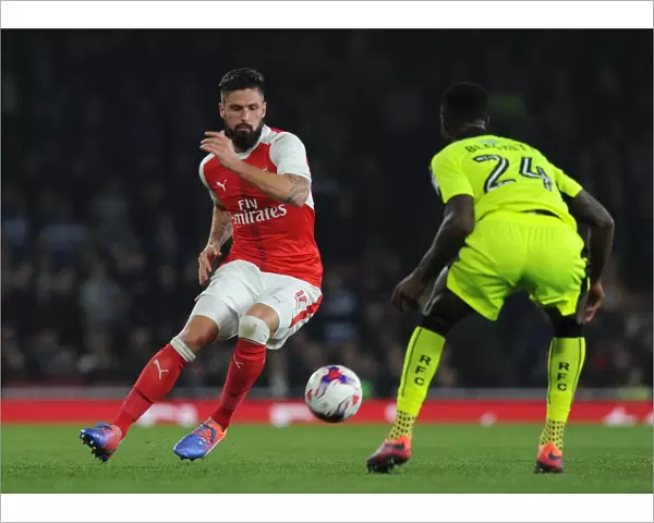 Olivier Giroud (Arsenal) Tyler Blackett (Reading). Arsenal 2: 0 Reading. EFL Cup 4th Round