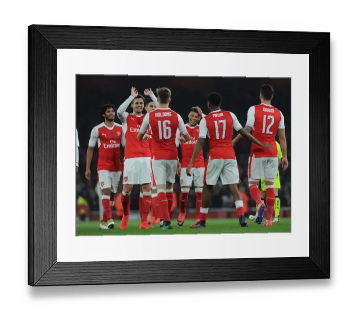 Framed Print : Alex Oxlade-Chamberlain celebrates scoring his 1st goal for Arsenal as Carl Jenkinson