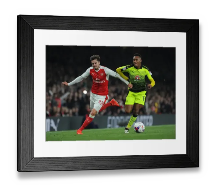 Framed Print : Carl Jenkinson (Arsenal) Sandro Wieser (Reading). Arsenal 2: 0 Reading. EFL Cup 4th Round Framed Print : Carl Jenkinson (Arsenal) Sandro Wieser (Reading). Arsenal 2: 0 Reading. EFL Cup 4th Round