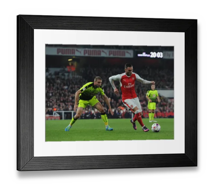 Framed Print : Lucas Perez (Arsenal) Joey van den Berg (Reading). Arsenal 2: 0 Reading. EFL Cup 4th Round Framed Print : Lucas Perez (Arsenal) Joey van den Berg (Reading). Arsenal 2: 0 Reading. EFL Cup 4th Round