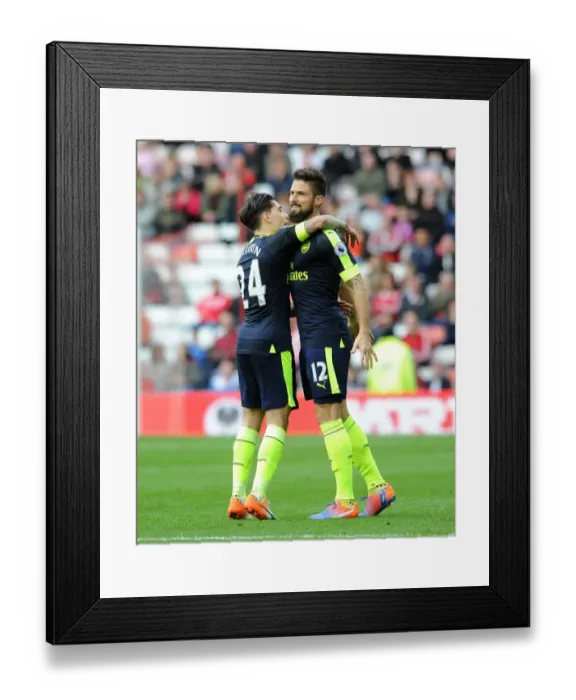Framed Print : Celebrating Victory: Olivier Giroud and Hector Bellerin, Sunderland v Arsenal, 2016-17