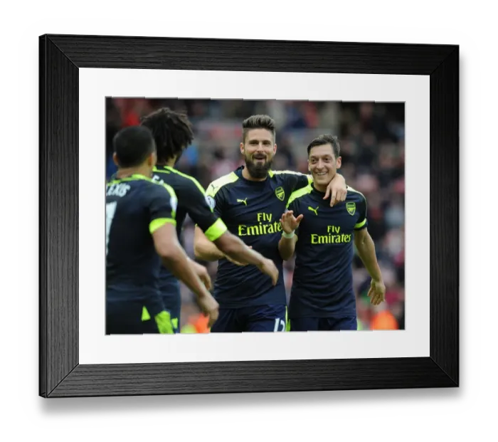 Framed Print : Fourth Goal Celebration: Olivier Giroud and Mesut Ozil (Sunderland vs. Arsenal, 2016-17)
