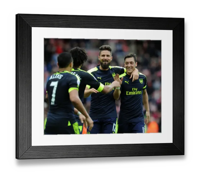 Framed Print : Arsenal's Unstoppable Duo: Giroud and Ozil's Euphoric Goal Celebration (2016-17) Framed Print : Arsenal's Unstoppable Duo: Giroud and Ozil's Euphoric Goal Celebration (2016-17)