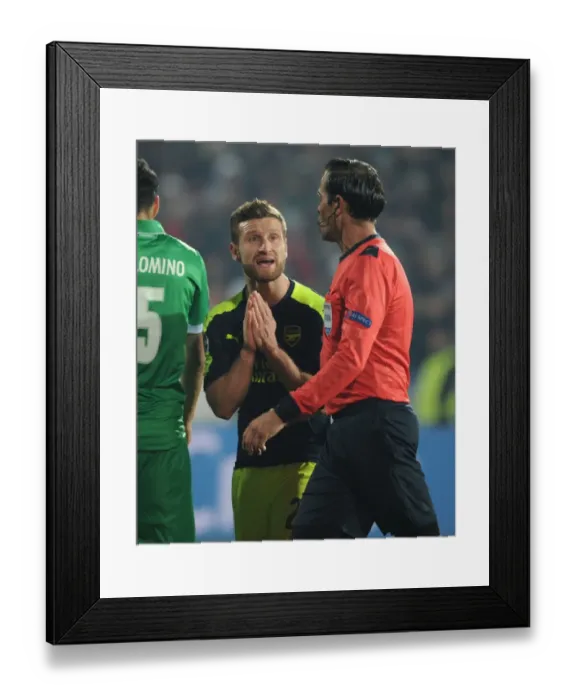 Framed Print : Arsenal's Mustafi Argues with Referee during PFC Ludogorets Clash in Champions League Framed Print : Arsenal's Mustafi Argues with Referee during PFC Ludogorets Clash in Champions League