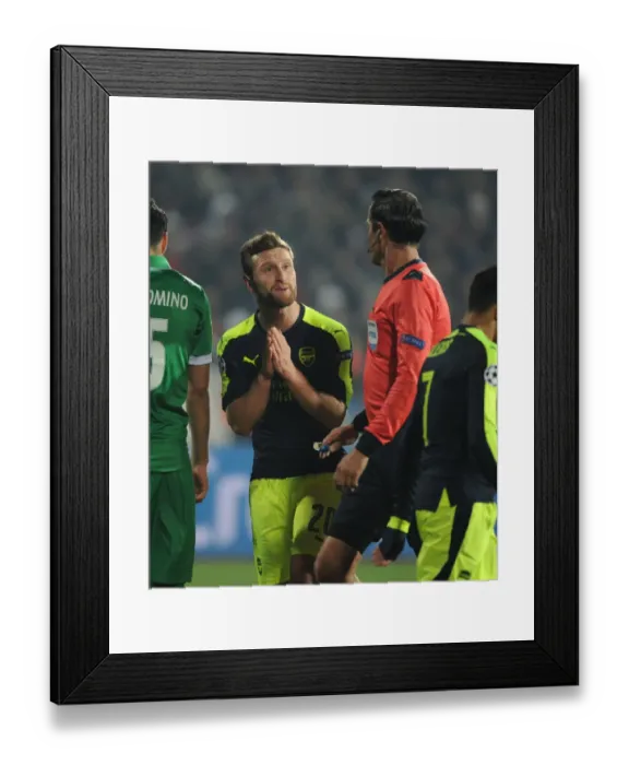 Framed Print : Arsenal's Mustafi Clashes with Referee during PFC Ludogorets Champions League Match Framed Print : Arsenal's Mustafi Clashes with Referee during PFC Ludogorets Champions League Match