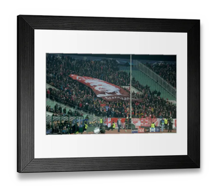 Framed Print : Arsenal Fans Honor Arsene Wenger with Flag at PFC Ludogorets Razgrad Match, UEFA Champions League 2016-17 Framed Print : Arsenal Fans Honor Arsene Wenger with Flag at PFC Ludogorets Razgrad Match, UEFA Champions League 2016-17