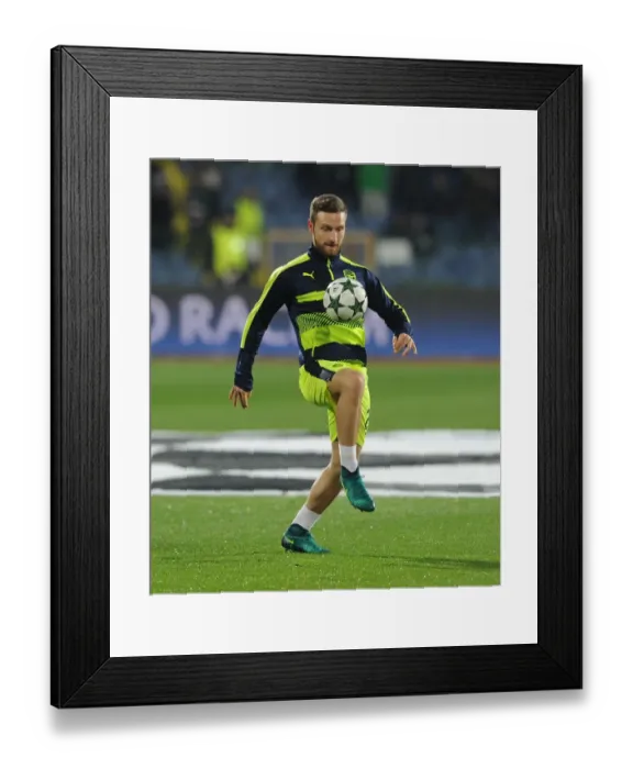 Framed Print : Shkodran Mustafi Warming Up: Arsenal FC vs PFC Ludogorets Razgrad, UEFA Champions League, Sofia, Bulgaria, 2016