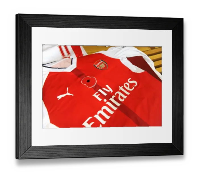 Framed Print : Arsenal's Poppy-Emblazoned Jerseys in Home Changing Room Before Arsenal vs. Tottenham Premier League Clash (2016-17) Framed Print : Arsenal's Poppy-Emblazoned Jerseys in Home Changing Room Before Arsenal vs. Tottenham Premier League Clash (2016-17)