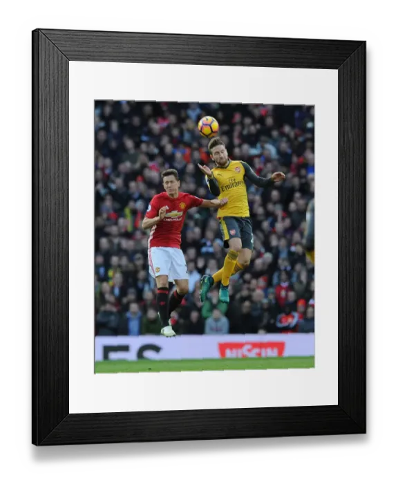 Framed Print : Mustafi Clears Ball Against Ander Herrera: Manchester United vs. Arsenal, Premier League 2016-17