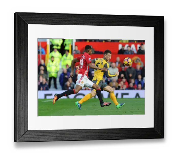 Framed Print : Arsenal's Koscielny Faces Pressure from Rashford in Manchester United Clash (Premier League 2016-17)