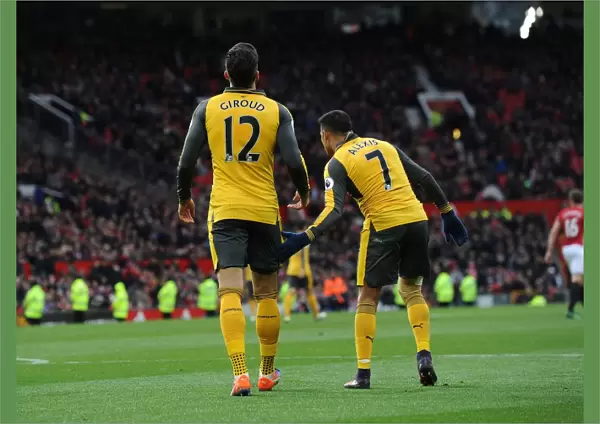 Arsenal's Olivier Giroud Scores and Celebrates with Alexis Sanchez vs Manchester United (2016-17)