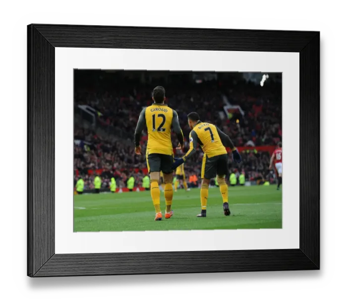 Framed Print : Arsenal's Olivier Giroud Scores and Celebrates with Alexis Sanchez vs Manchester United (2016-17)