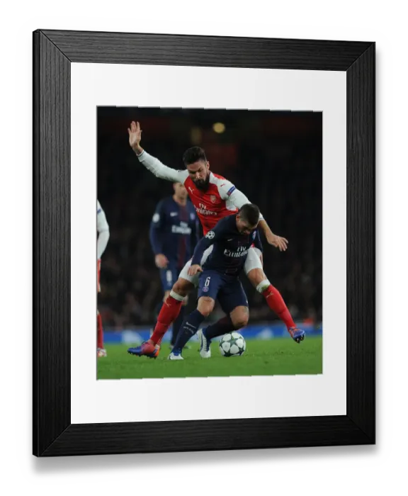 Framed Print : Clash of Titans: Giroud vs. Verratti in Arsenal vs. Paris Saint-Germain Champions League Battle (2016-17) Framed Print : Clash of Titans: Giroud vs. Verratti in Arsenal vs. Paris Saint-Germain Champions League Battle (2016-17)