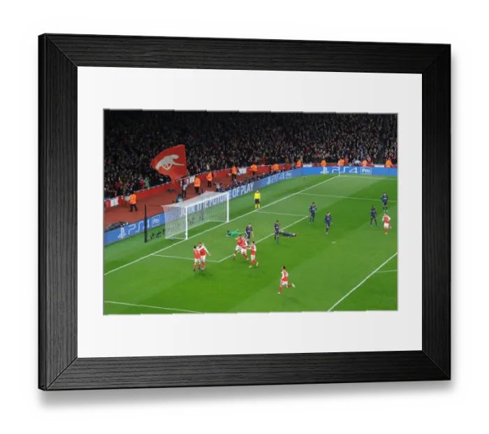 Framed Print : Arsenal Celebrates Double Strike Against Paris Saint-Germain in 2016-17 Champions League