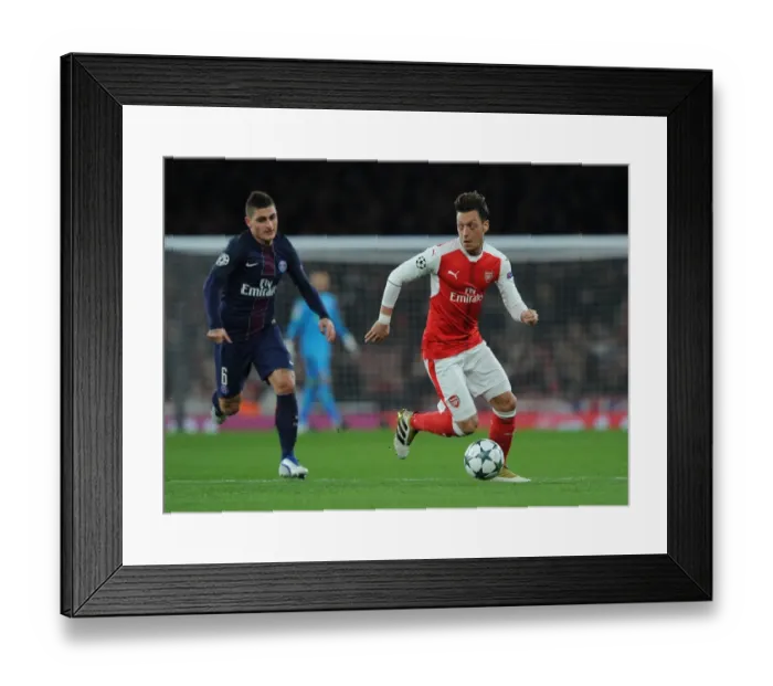 Framed Print : Arsenal vs. Paris Saint-Germain: Mesut Ozil vs. Marco Verratti Clash in 2016-17 Champions League