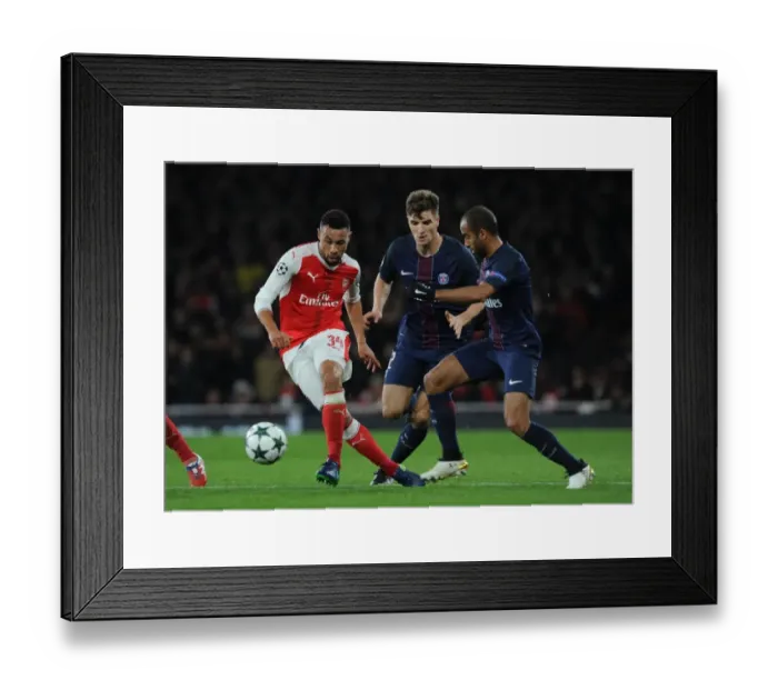 Framed Print : Coquelin Under Fire: Arsenal's Midfielder Battles Meunier and Moura in Intense Arsenal vs. Paris Saint-Germain Champions League Clash Framed Print : Coquelin Under Fire: Arsenal's Midfielder Battles Meunier and Moura in Intense Arsenal vs. Paris Saint-Germain Champions League Clash