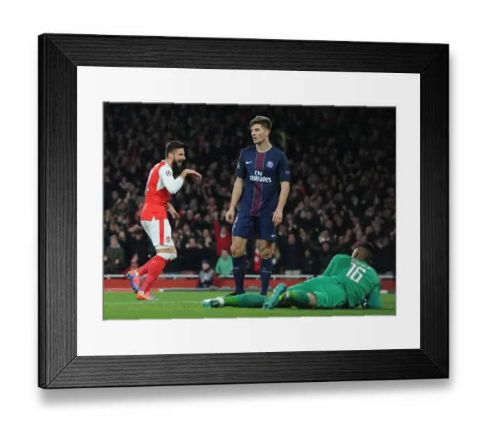 Framed Print : Arsenal's Olivier Giroud Celebrates Goal Against Paris Saint-Germain in 2016-17 Champions League Framed Print : Arsenal's Olivier Giroud Celebrates Goal Against Paris Saint-Germain in 2016-17 Champions League