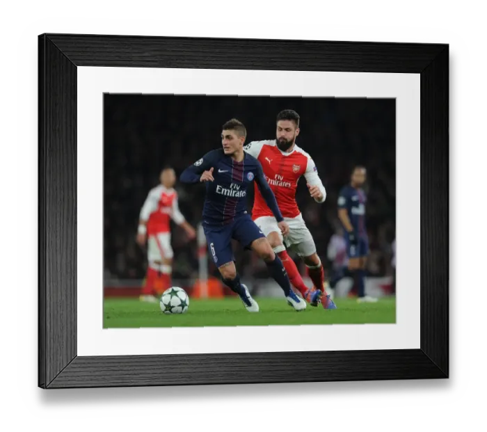 Framed Print : Giroud vs. Verratti: A Champions League Showdown - Arsenal vs. Paris Saint-Germain (2016-17) Framed Print : Giroud vs. Verratti: A Champions League Showdown - Arsenal vs. Paris Saint-Germain (2016-17)