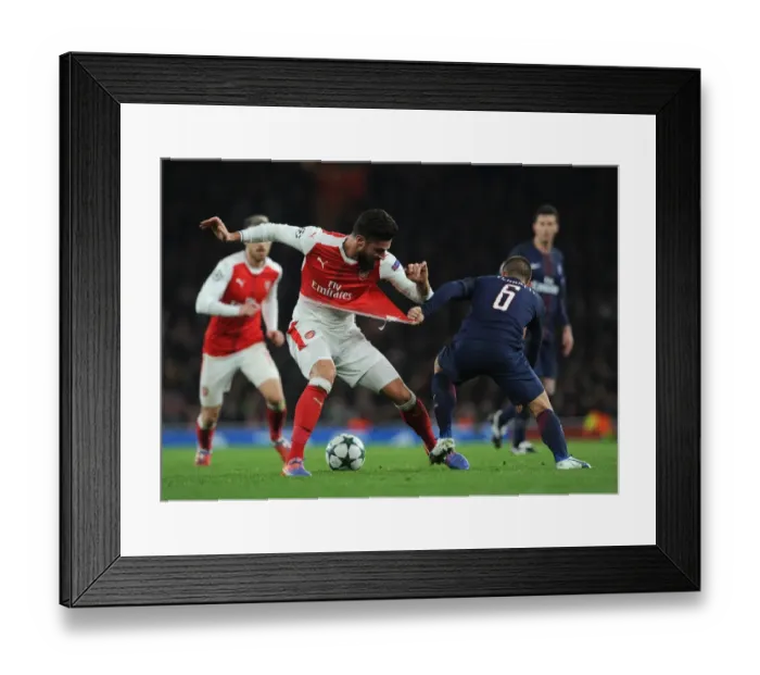 Framed Print : Arsenal vs. Paris Saint-Germain: Olivier Giroud vs. Marco Verratti Clash in 2016-17 Champions League Framed Print : Arsenal vs. Paris Saint-Germain: Olivier Giroud vs. Marco Verratti Clash in 2016-17 Champions League